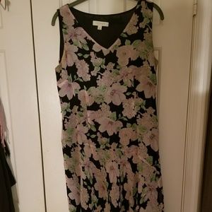 Black dress with pink floral pattern